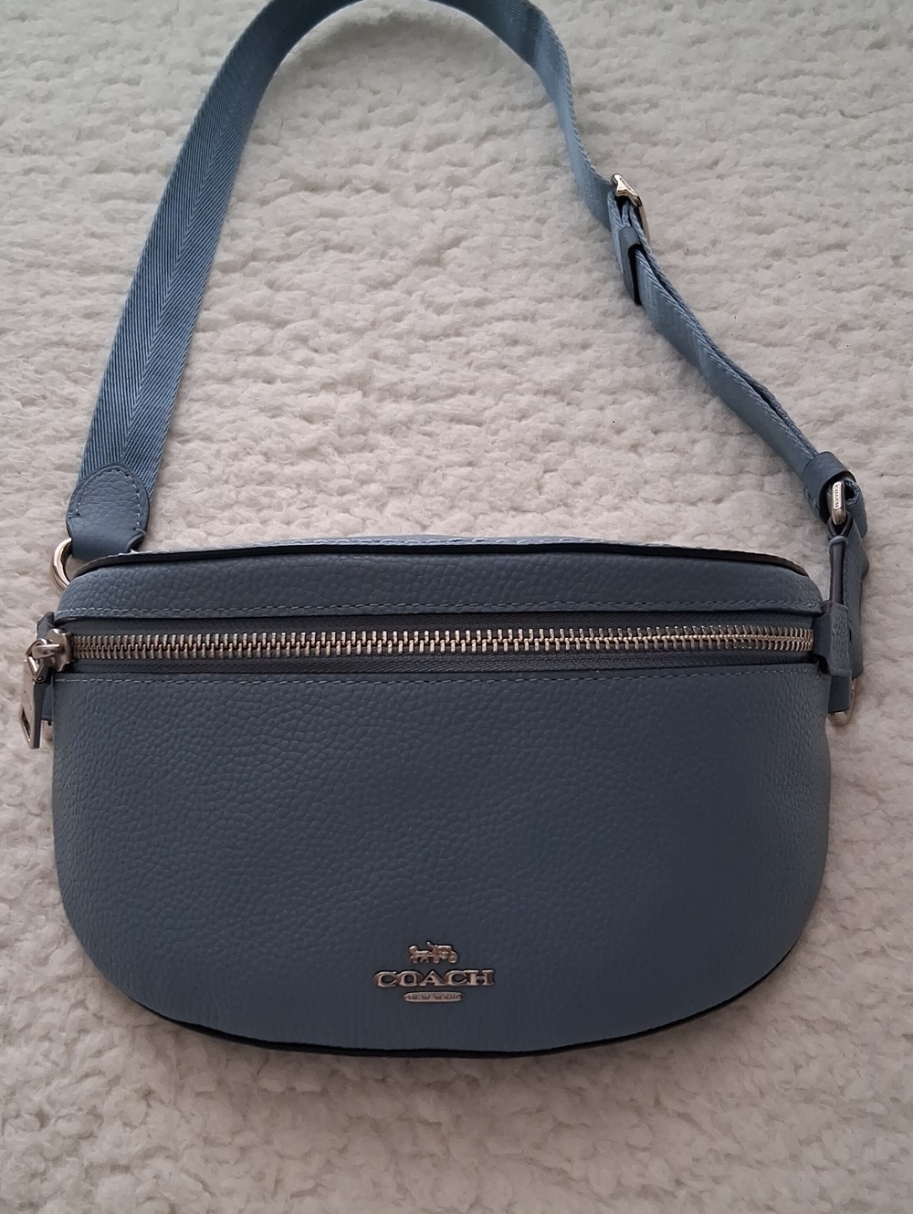 Coach Pebble Leather Crossbody Belt Bag in Light Blue